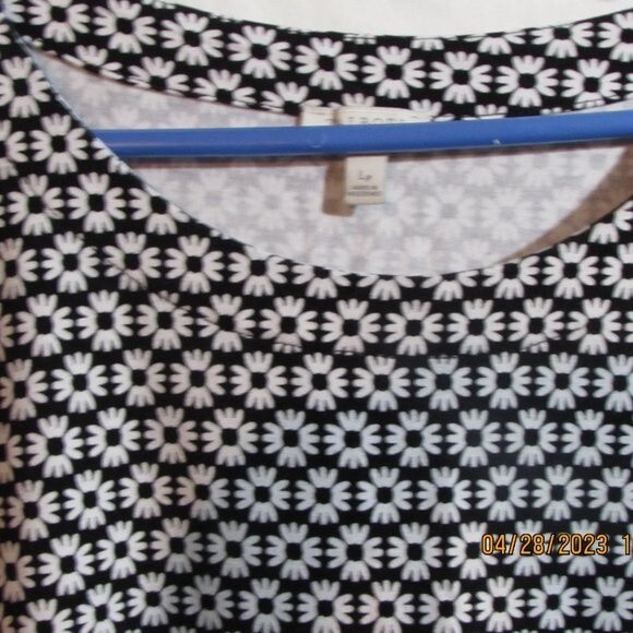 TALBOTS DRESS SIZE LARGE PETITE DITSY FLOWERS DAISIES BLACK WHITE STRETCH SUMME… - Picture 5 of 10